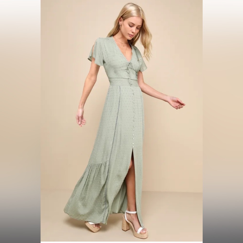 Lulu’s Sage Green Maxi Dress with Buttons